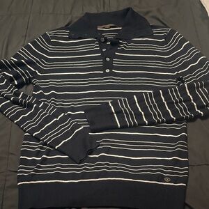 Louis Vuitton Knit Striped Navy and White Long Sleeve Polo Sweater